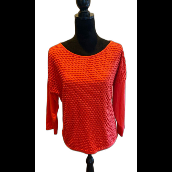 Ruby Rd. Womens Blouse Size Medium Top Tangerine Orange Unique Overlay + Stretch - Picture 1 of 8